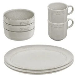 Tassen, Teller & Schüssel Set, 6-tlg. / 350 ml/20/12 cm, Weisser Trüffel, Keramik