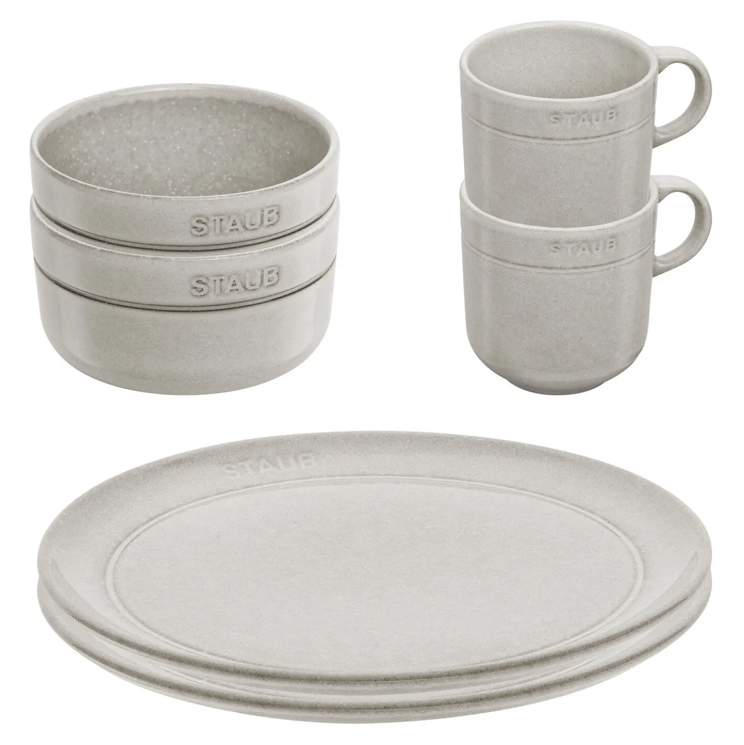 Tassen, Teller & Schüssel Set, 6-tlg. / 350 ml/20/12 cm, Weisser Trüffel, Keramik