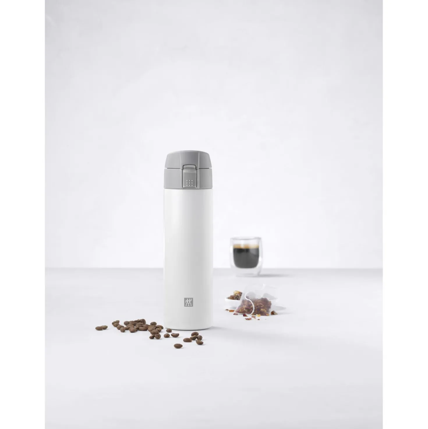 Thermobecher, 450 ml, Edelstahl, Weiß-grau