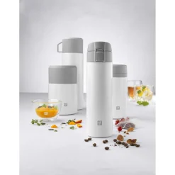 Thermobecher, 450 ml, Edelstahl, Weiß-grau