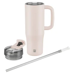 Thermobecher mit Strohhalm, 900 ml, Edelstahl, Pink