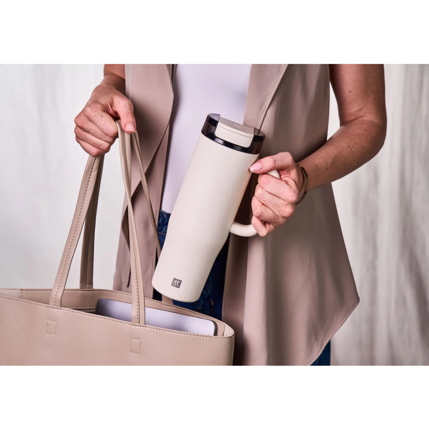 Thermobecher mit Strohhalm, 900 ml, Edelstahl, Cream