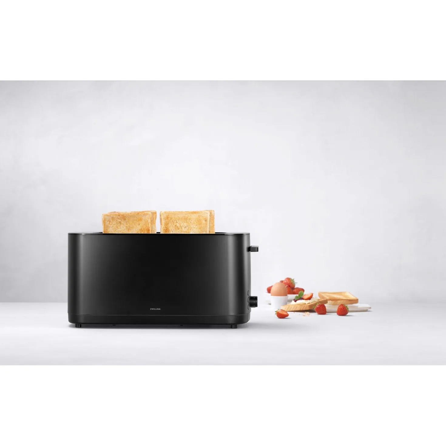 Toaster mit Brötchenaufsatz, 2 Schlitze lang, Schwarz