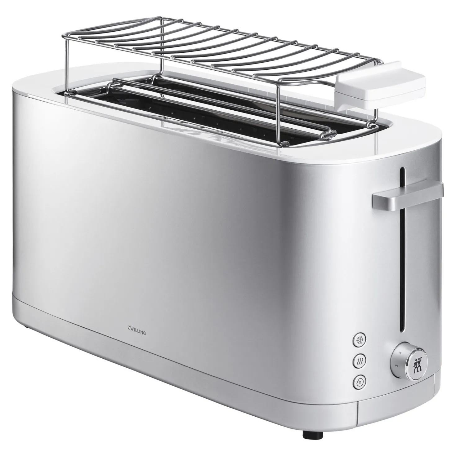 Toaster mit Brötchenaufsatz, 2 Schlitze lang, Silber