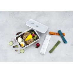Vakuum Lunchbox DINOS L, Weiß-grau