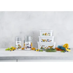 Vakuum Lunchbox DINOS L, Weiß-grau