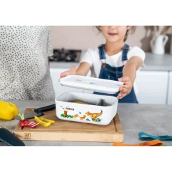 Vakuum Lunchbox DINOS L, Weiß-grau