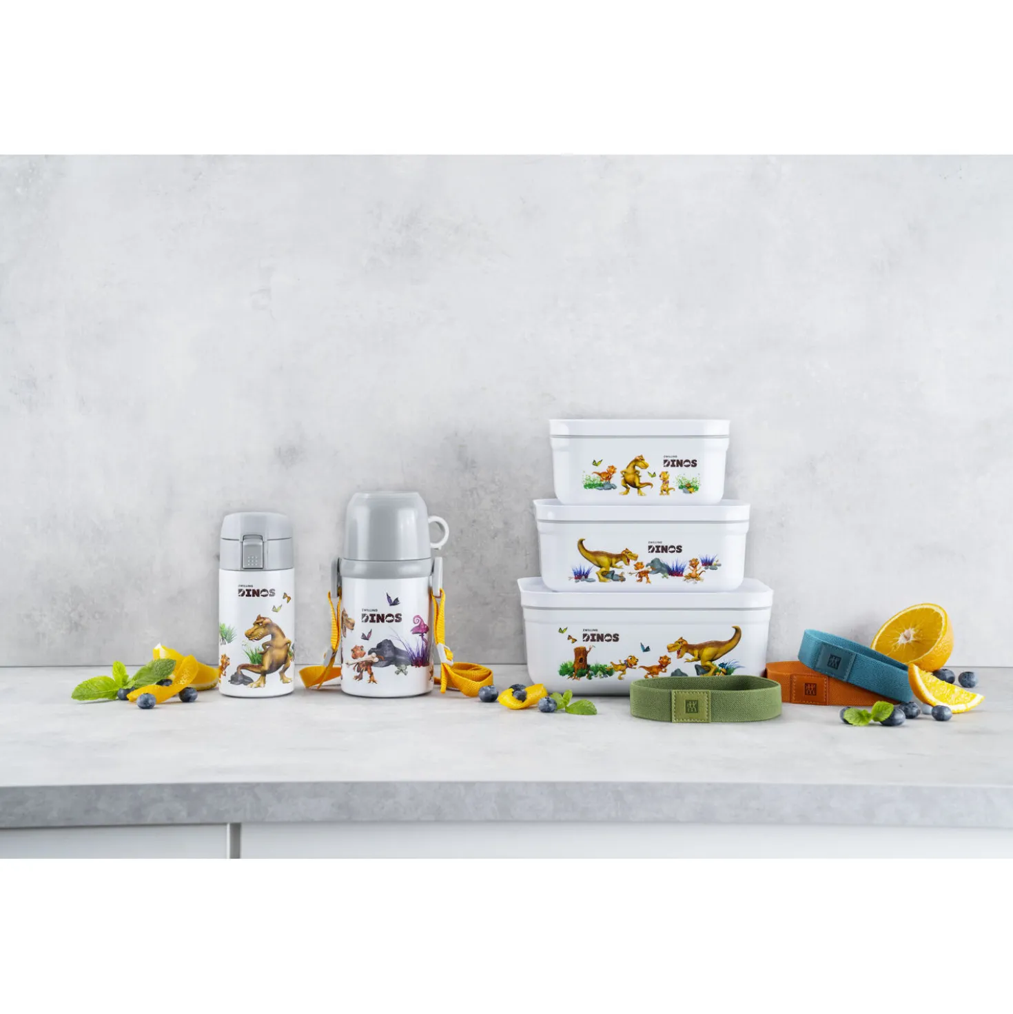 Vakuum Lunchbox DINOS M, Weiß-grau
