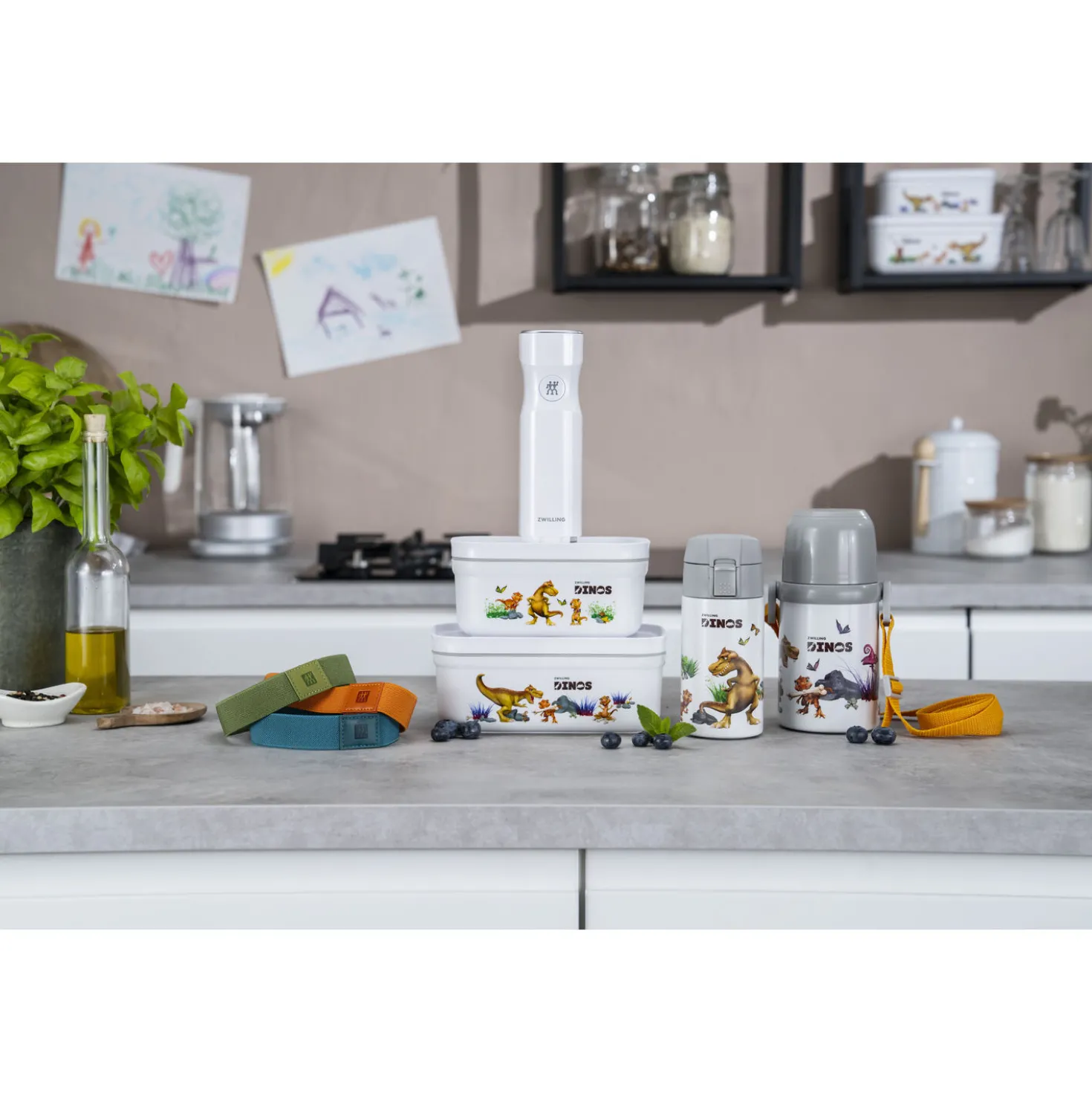 Vakuum Lunchbox DINOS M, Weiß-grau