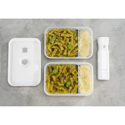 Vakuum Lunchbox L flach, Semitransparent-Grau