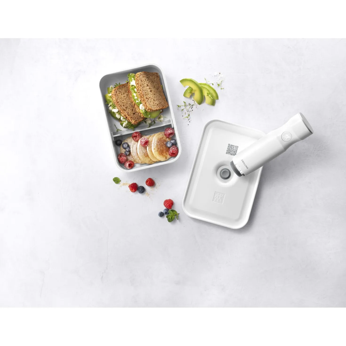 Vakuum Lunchbox L flach, Weiß-grau
