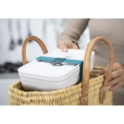Vakuum Lunchbox L flach, Weiß-grau