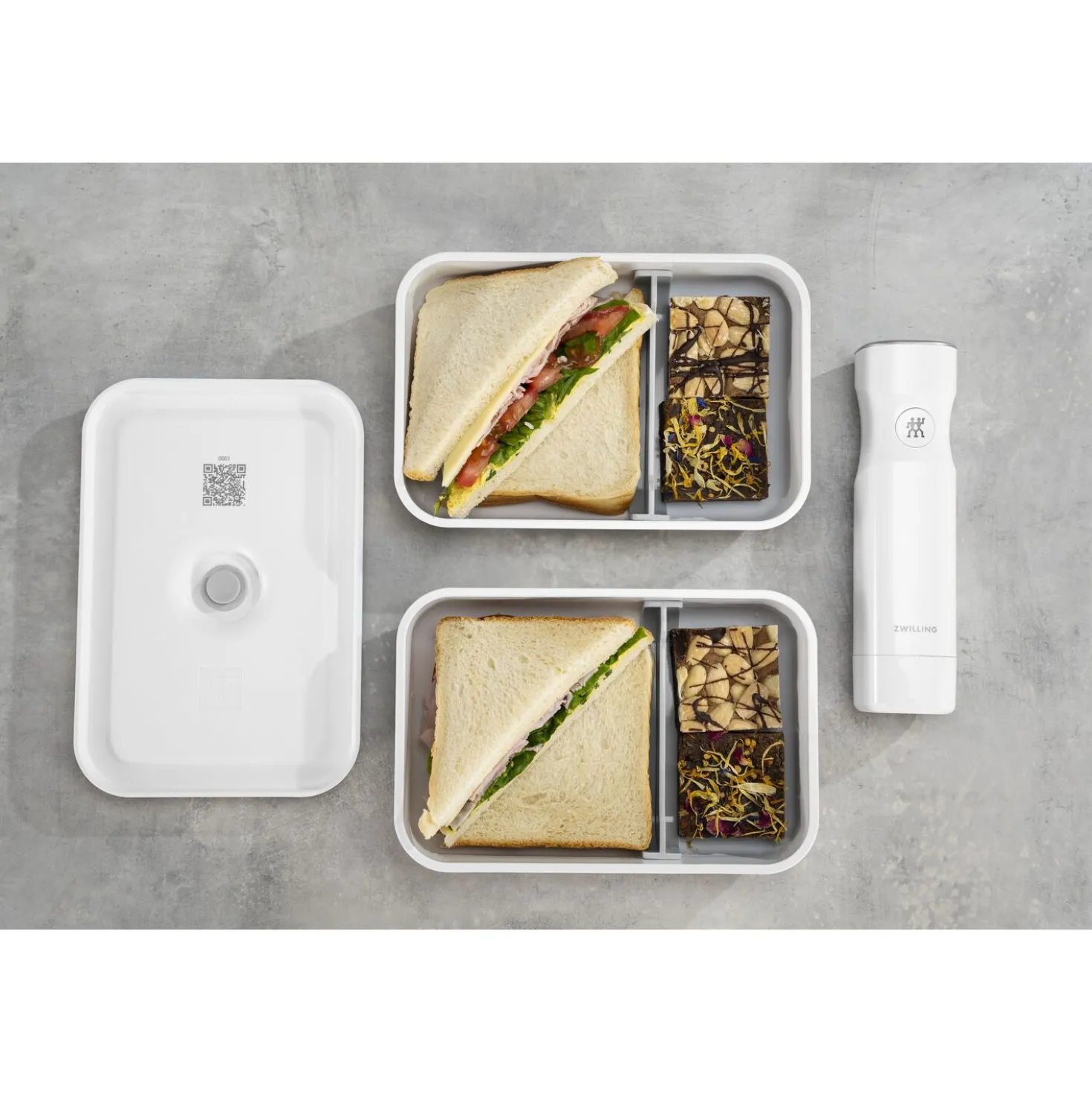Vakuum Lunchbox L flach, Weiß-grau