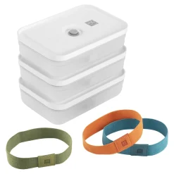 Vakuum Lunchbox Set, L flach / 6-tlg, Kunststoff, Semitransparent-Grau