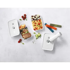 Vakuum Lunchbox Set, L flach / 6-tlg, Kunststoff, Semitransparent-Grau