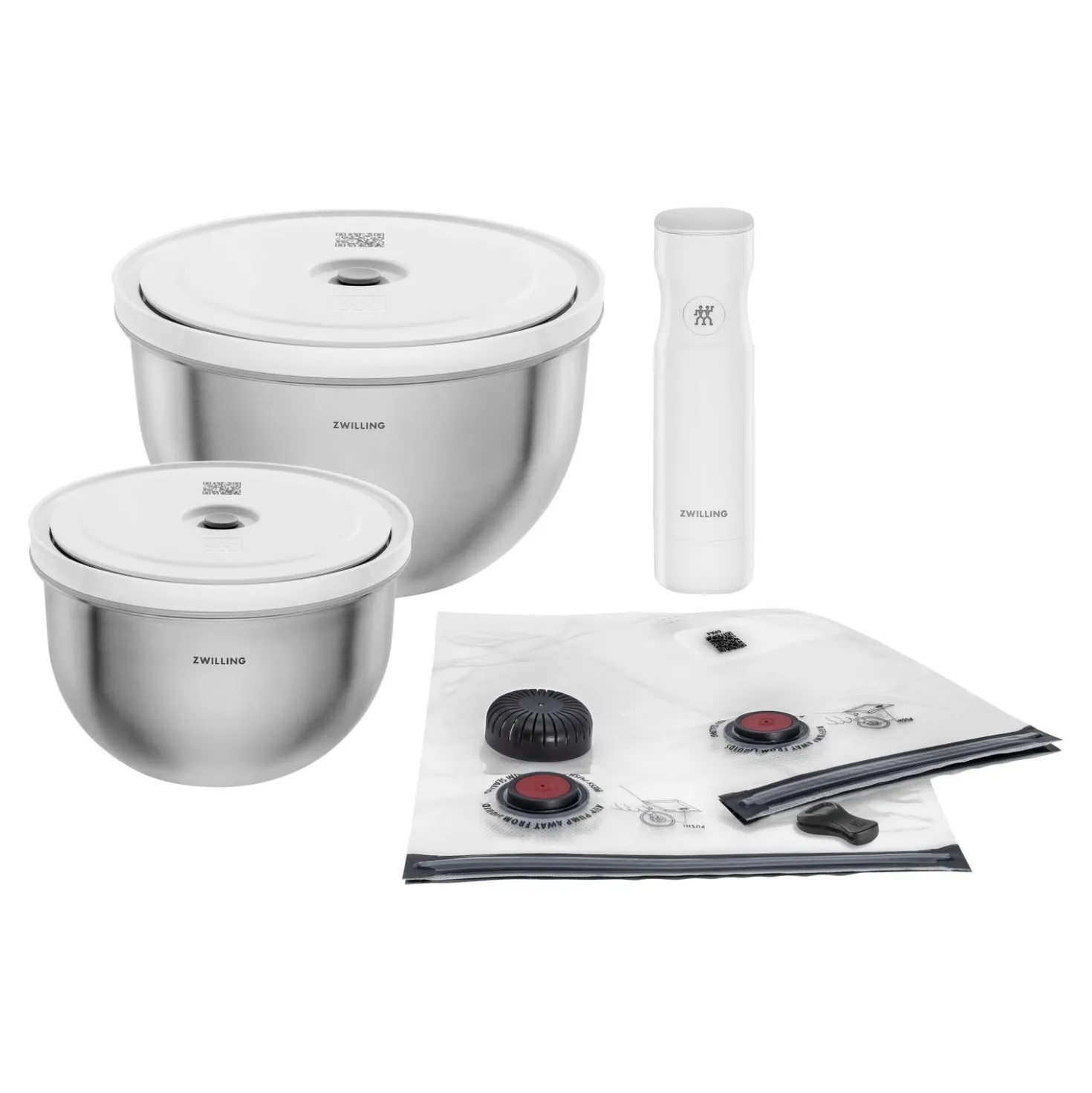 Vakuum Starter Set, Edelstahl / M/L, 9-tlg, Silber-Weiß