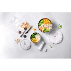 Vakuum Starter Set, Edelstahl / M/L, 9-tlg, Silber-Weiß