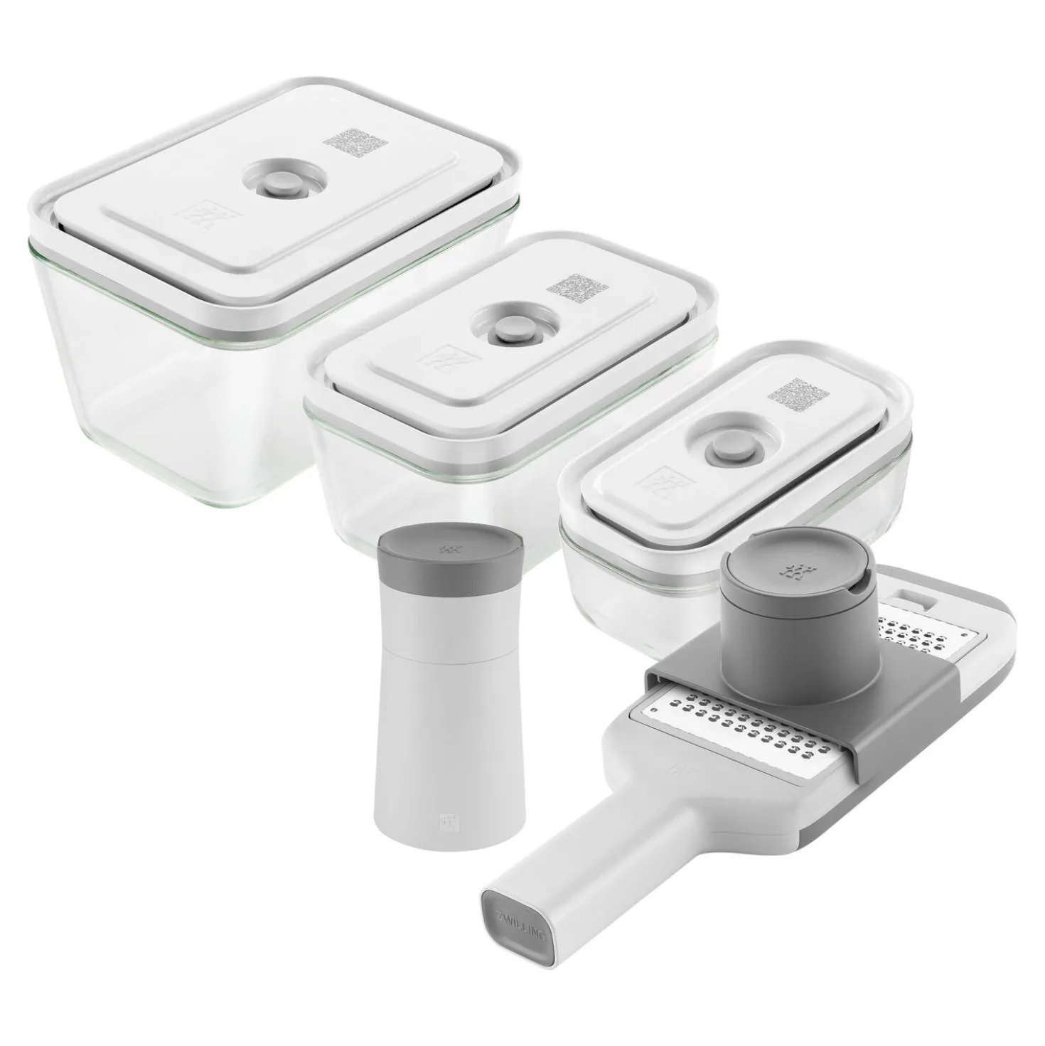 Vakuumbox & Küchenhelfer Set, 5-tlg. / S/M/L, Grau, Kunststoff
