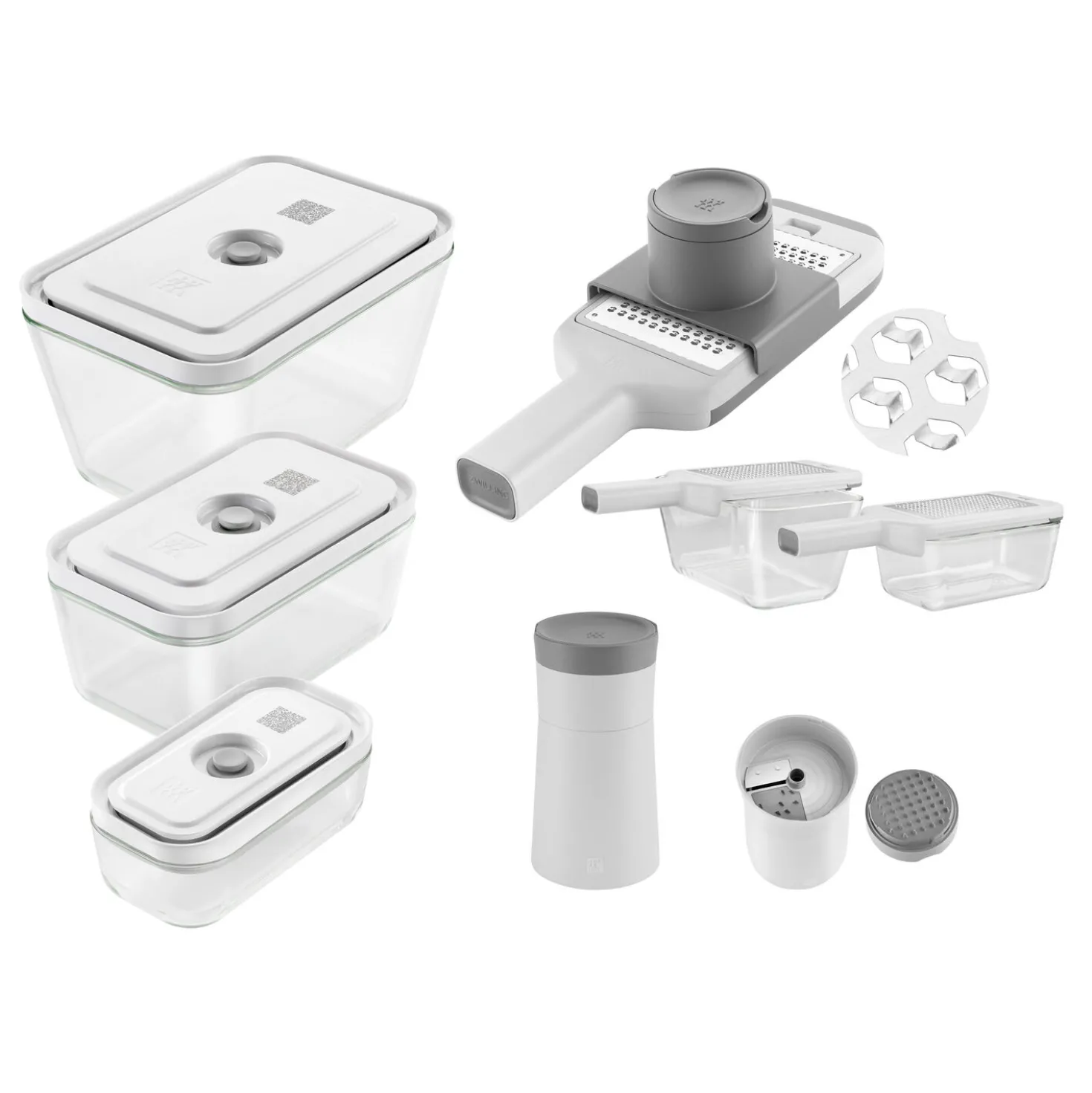 Vakuumbox & Küchenhelfer Set, 5-tlg. / S/M/L, Grau, Kunststoff