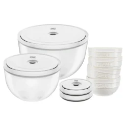 Vakuumschüssel & Deckel Set, 10-tlg. / S/M/L, Elfenbein-Weiß/Transparent, Keramik/Glas