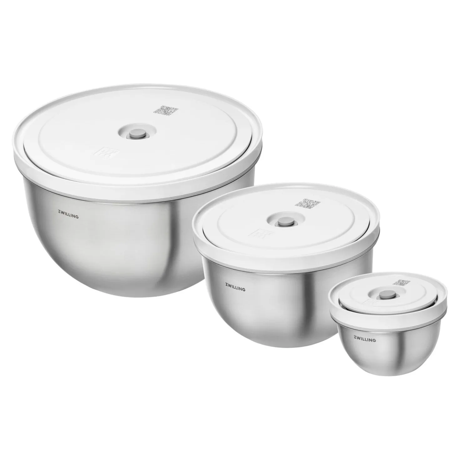 Vakuumschüssel Set S/M/L / 6-tlg, Edelstahl, Silber-Weiß