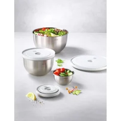 Vakuumschüssel Set S/M/L / 6-tlg, Edelstahl, Silber-Weiß