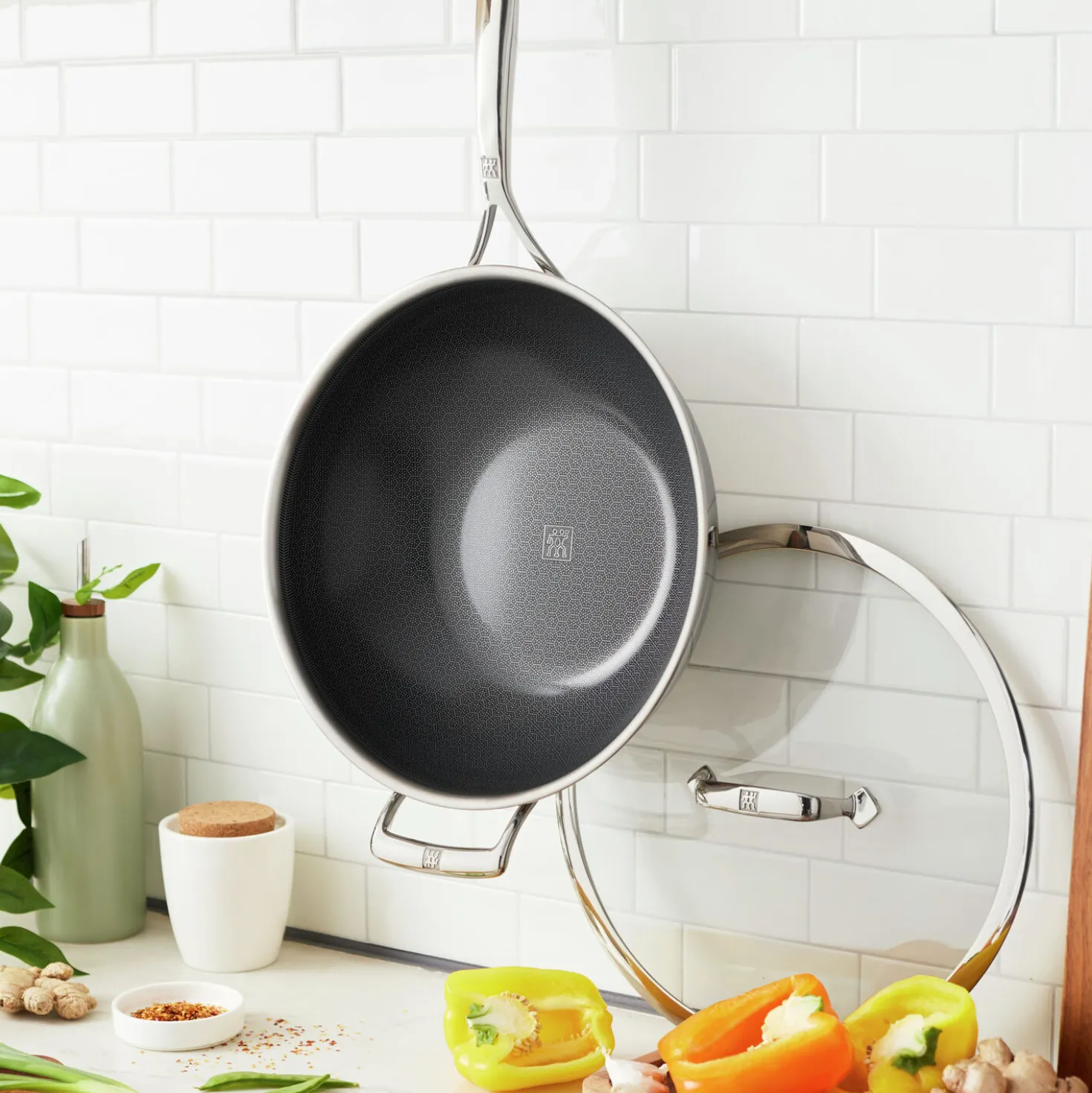 Wok mit Deckel 30 cm, 18/10 Edelstahl