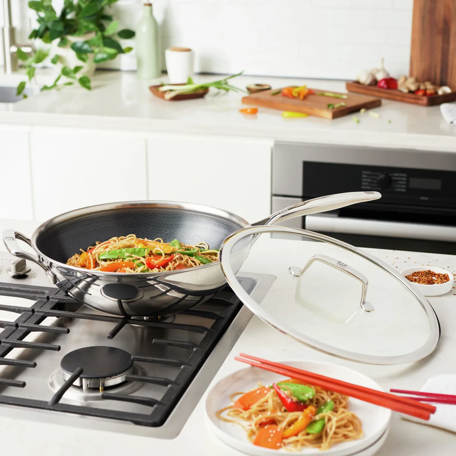 Wok mit Deckel 30 cm, 18/10 Edelstahl