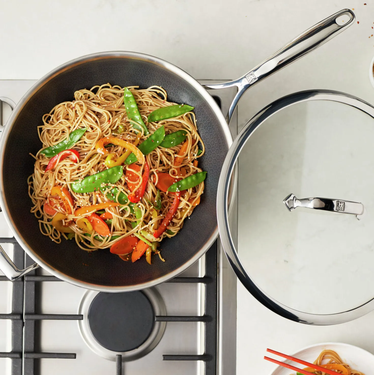 Wok mit Deckel 30 cm, 18/10 Edelstahl