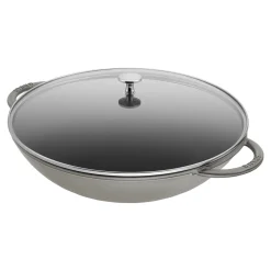 Wok mit Glasdeckel 37 cm, rund, Graphit-Grau, Gusseisen