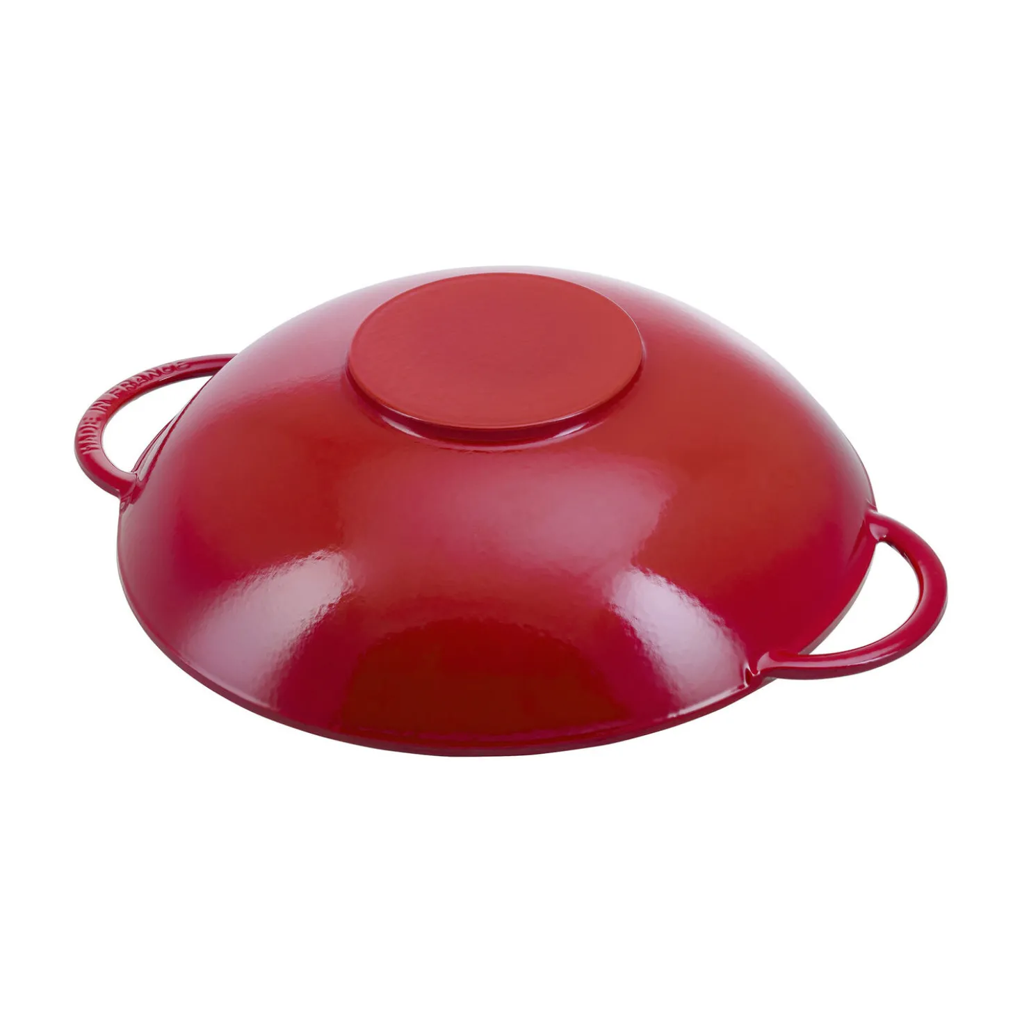 Wok mit Glasdeckel 37 cm, rund, Kirsch-Rot, Gusseisen