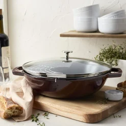 Wok mit Glasdeckel 30 cm, rund, Grenadine-Rot, Gusseisen