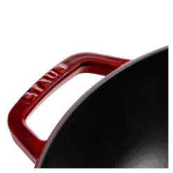 Wok mit Glasdeckel 30 cm, rund, Grenadine-Rot, Gusseisen