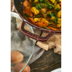 Wok mit Glasdeckel 30 cm, rund, Grenadine-Rot, Gusseisen