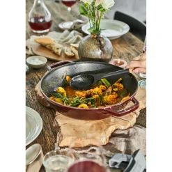 Wok mit Glasdeckel 30 cm, rund, Grenadine-Rot, Gusseisen