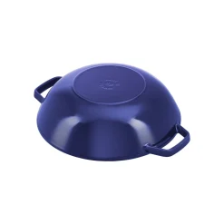 Wok mit Glasdeckel 30 cm, rund, Dunkelblau, Gusseisen