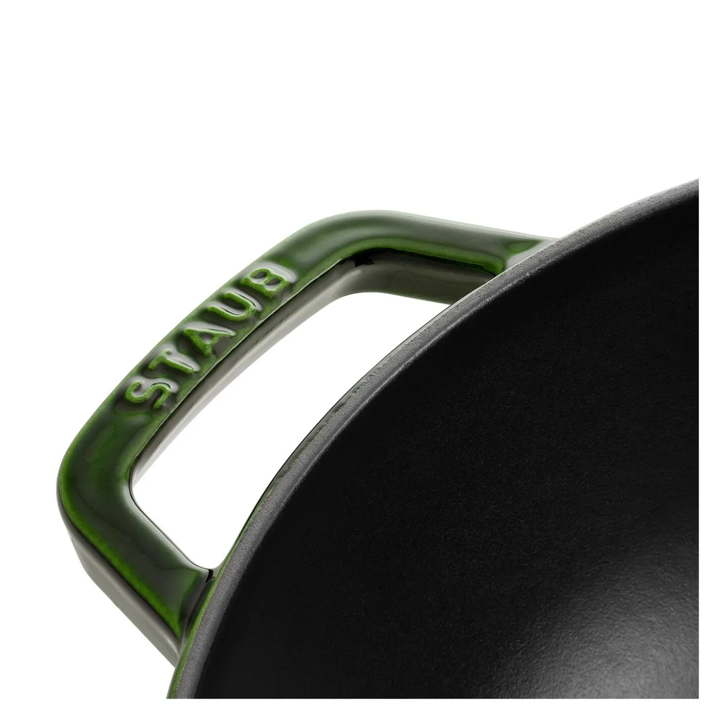 Wok mit Glasdeckel 30 cm, rund, Basilikum-Grün, Gusseisen