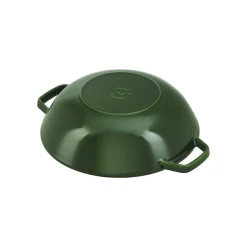 Wok mit Glasdeckel 30 cm, rund, Basilikum-Grün, Gusseisen