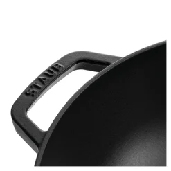 Wok mit Glasdeckel 30 cm, rund, Schwarz, Gusseisen