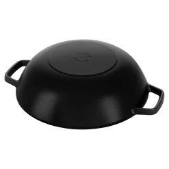 Wok mit Glasdeckel 30 cm, rund, Schwarz, Gusseisen