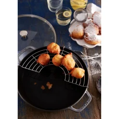 Wok mit Glasdeckel 30 cm, rund, Graphit-Grau, Gusseisen