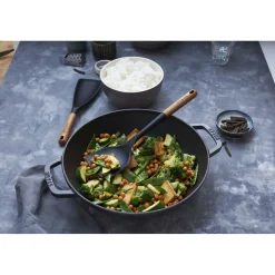 Wok mit Glasdeckel 30 cm, rund, Graphit-Grau, Gusseisen