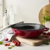 Wok mit Glasdeckel 30 cm, rund, Kirsch-Rot, Gusseisen