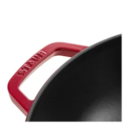 Wok mit Glasdeckel 30 cm, rund, Kirsch-Rot, Gusseisen