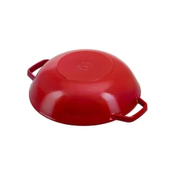 Wok mit Glasdeckel 30 cm, rund, Kirsch-Rot, Gusseisen